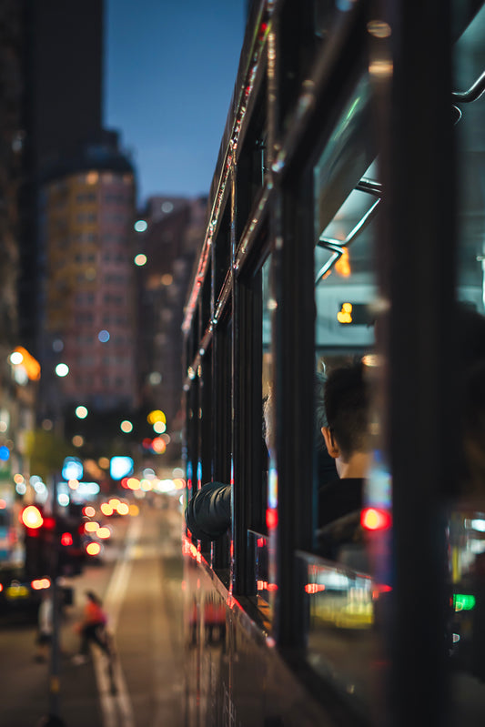 Printed Poster of Hong Kong Tram photo at night