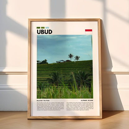 Lush terraced rice fields of Udub, Bali, captured in this stunning photography poster, offering a peaceful and serene view of one of Bali’s most iconic landscapes.