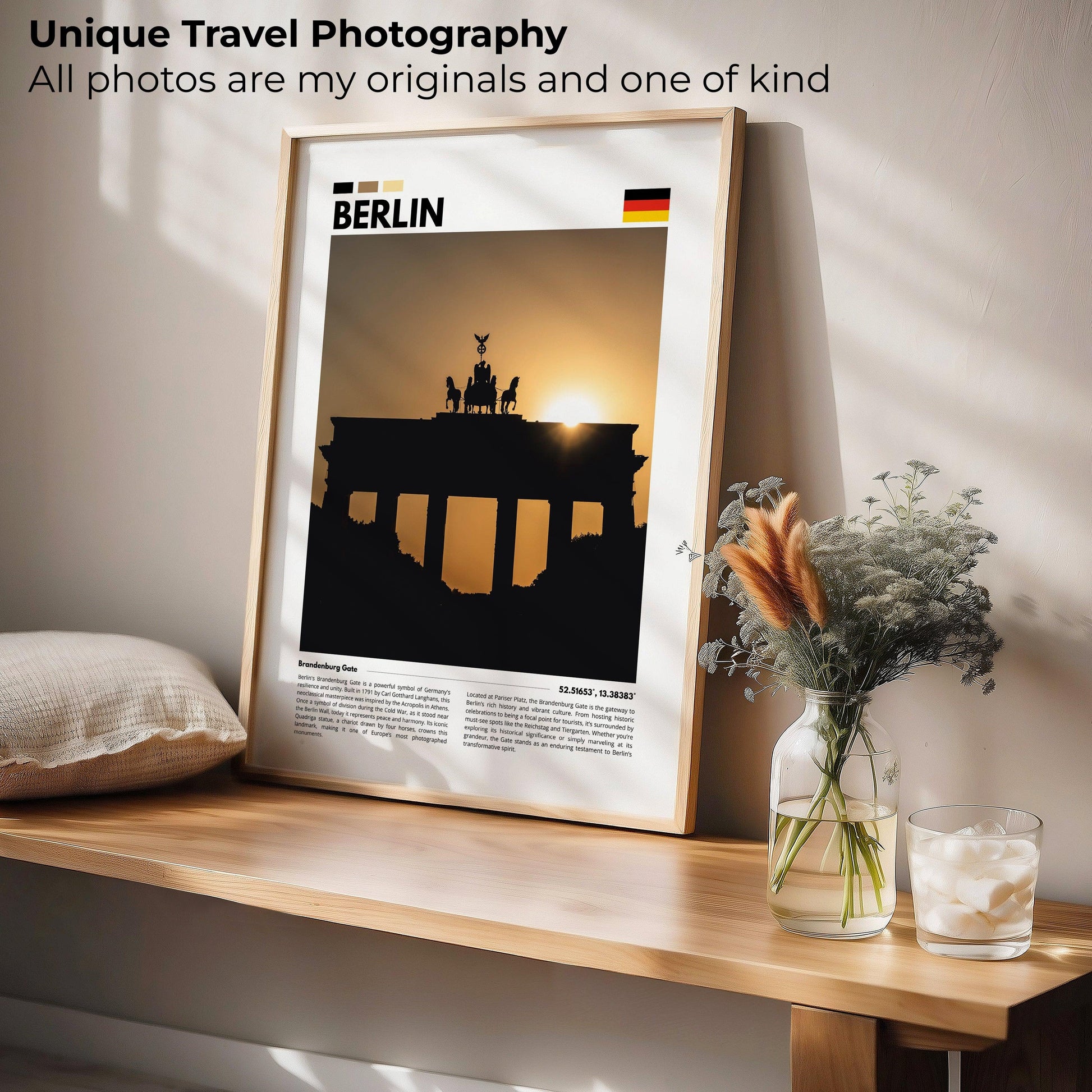 Photography of Berlin’s Brandenburg Gate, with its majestic neoclassical columns and iconic history, perfect for European travel enthusiasts.