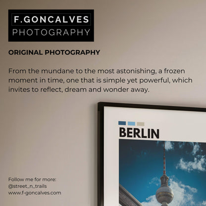 Stunning image of the Berlin TV Tower on a bright day with clear skies, ideal for lovers of urban architecture and cityscapes. A great addition to any modern wall art collection.