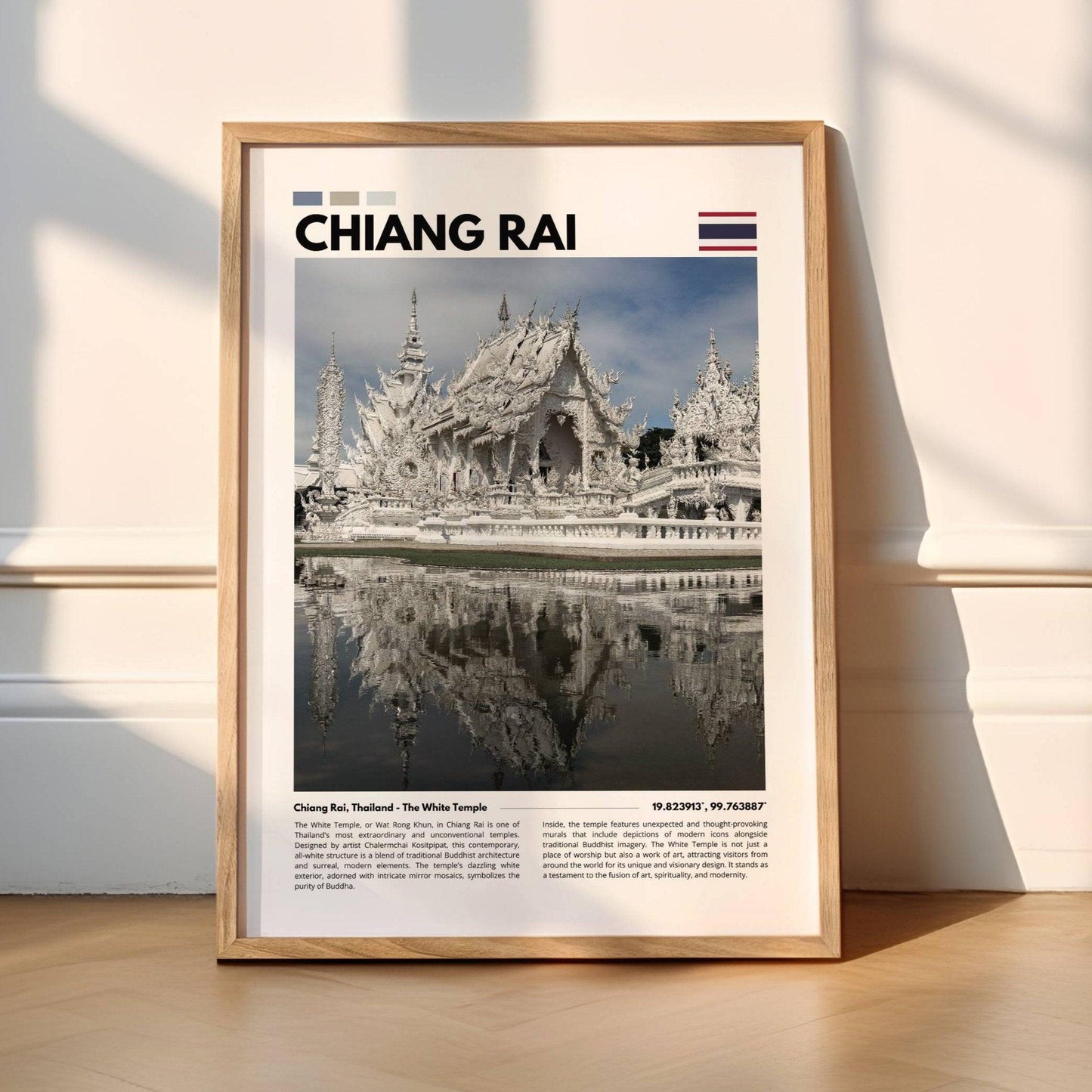 High-quality photography of the White Temple in Chiang Rai, highlighting the elegant and intricate design of one of Thailand’s most famous spiritual sites, ideal for wall decor.