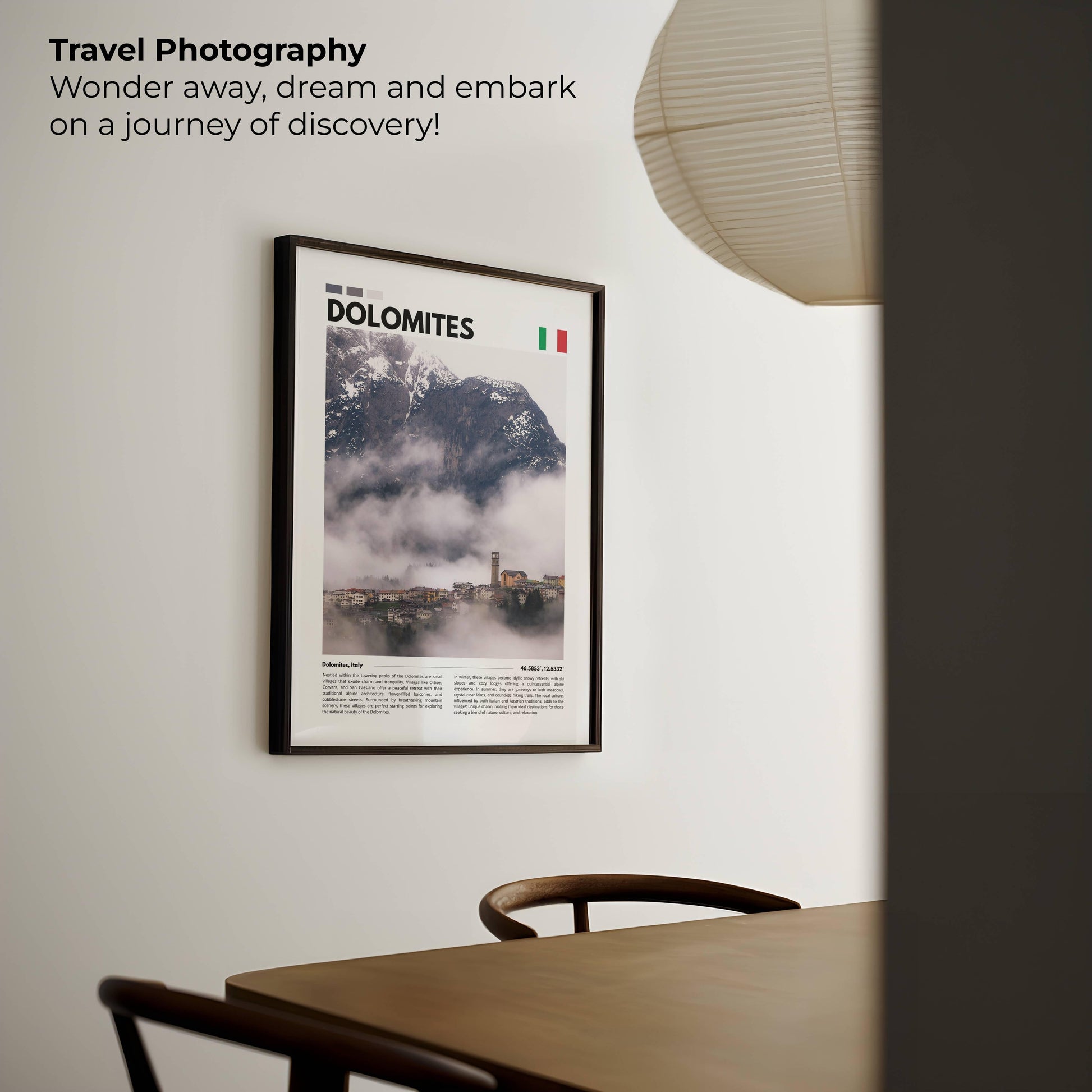 Photography of the Dolomites mountains with breathtaking alpine views, showcasing the natural charm and dramatic beauty of Italy’s iconic range.