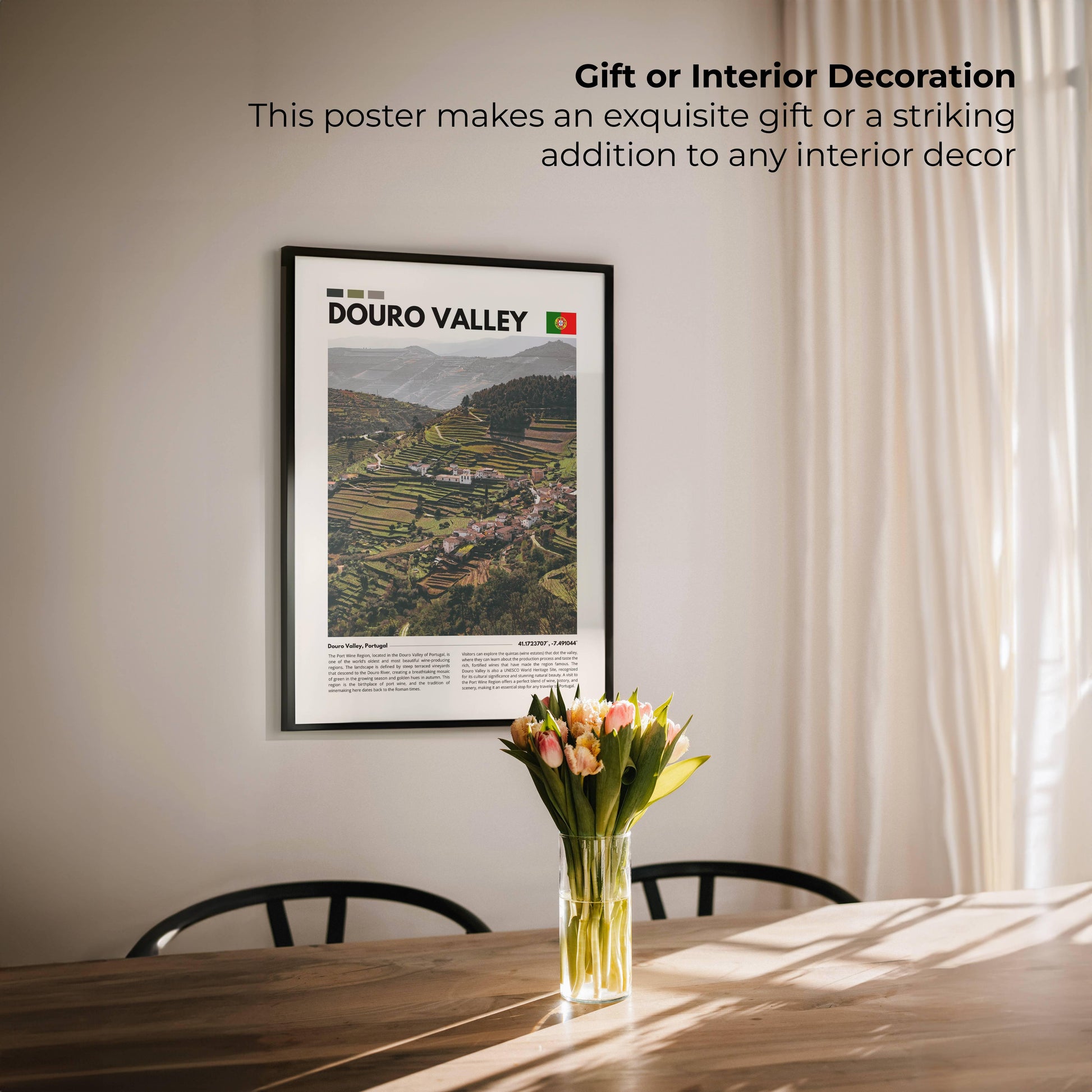 Beautiful Douro Valley in Portugal, captured in vibrant photography highlighting the region’s iconic vineyards and natural charm, perfect for cultural wall art.