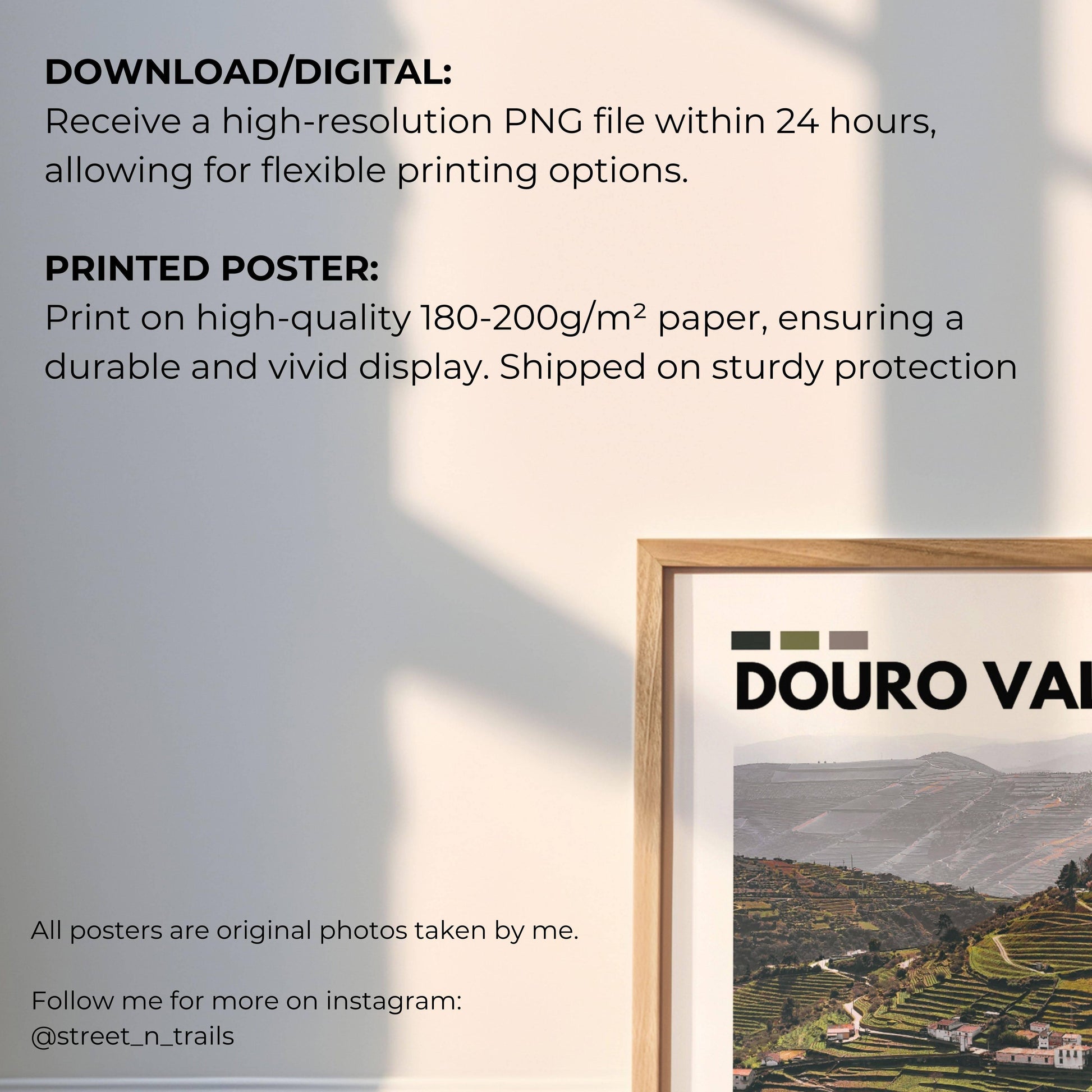 Breathtaking landscape of Portugal’s Douro Valley, showcasing the lush vineyards and tranquil river scenery, ideal for adding a peaceful touch to your wall decor.