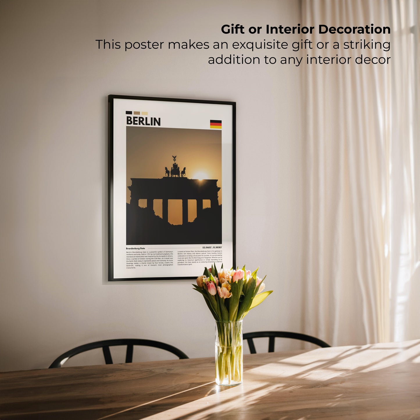 Berlin Brandenburg Gate photography poster featuring vibrant architectural details and historic charm, ideal for travel and cultural wall decor.