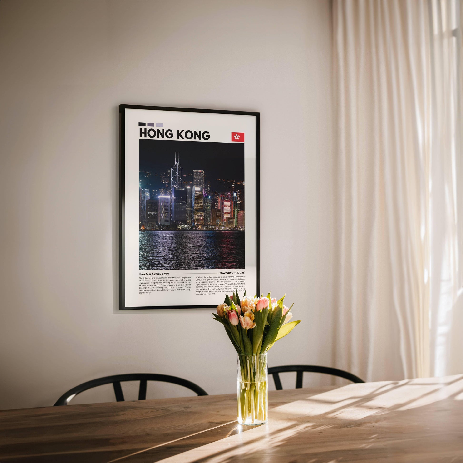 Vibrant Hong Kong night skyline photography poster featuring the glittering cityscape and iconic Victoria Harbour, perfect for urban-inspired wall art.