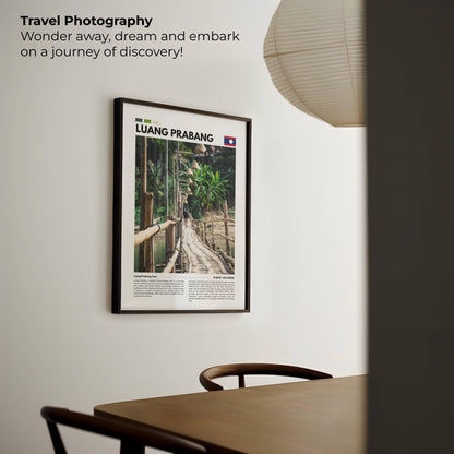 Bamboo bridge in Luang Prabang, Laos, photographed over a serene river landscape, showcasing the rustic charm and cultural significance of this iconic structure.