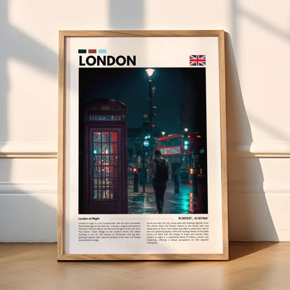 High-resolution photo of London’s night lights, featuring the illuminated skyline and iconic structures, perfect for travel-inspired and cityscape wall decor.