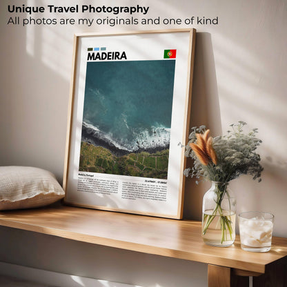 Scenic Madeira cliffs photography poster featuring breathtaking views of the Atlantic coastline and the island’s natural landscape, ideal for home or office decor.