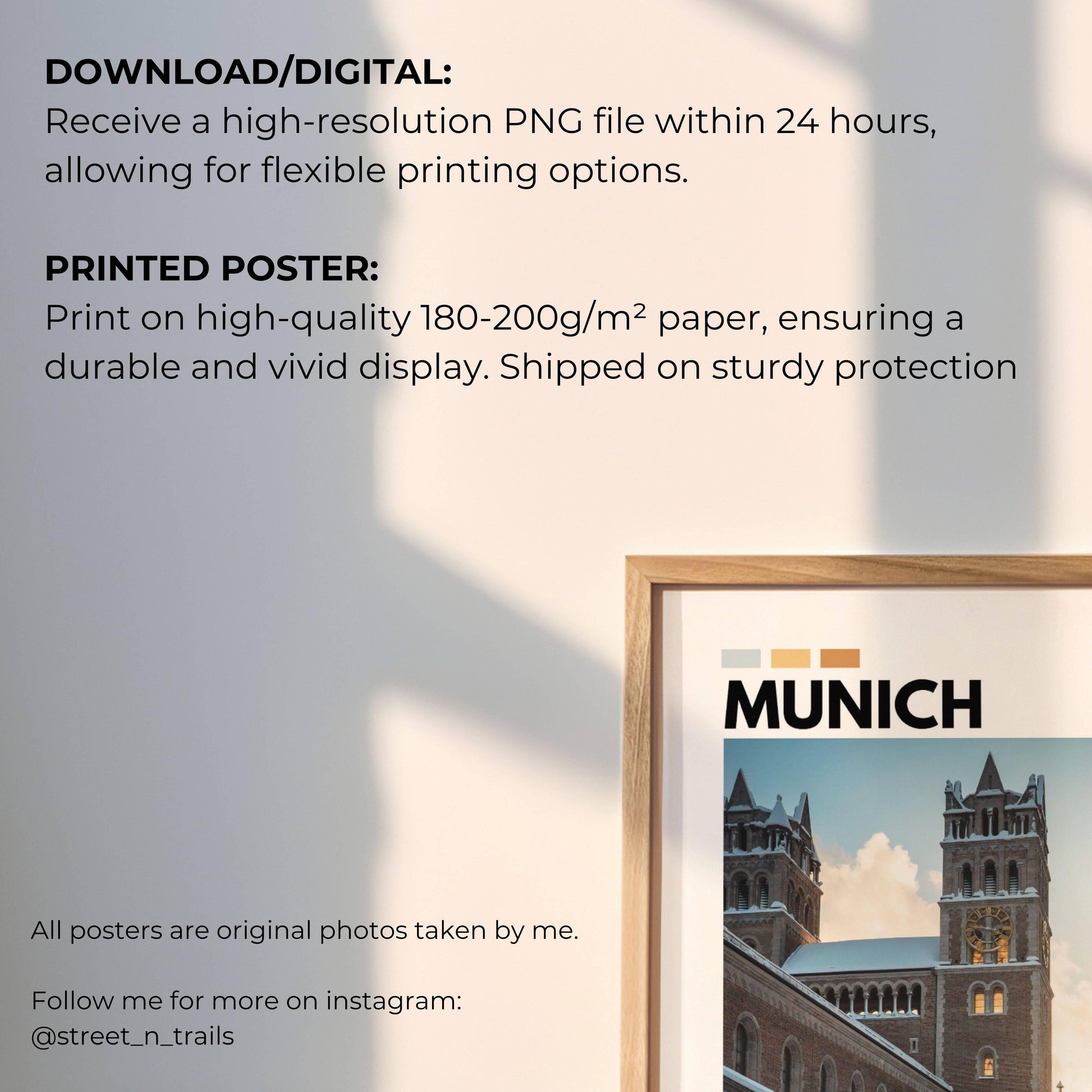 Munich church snow day photography poster