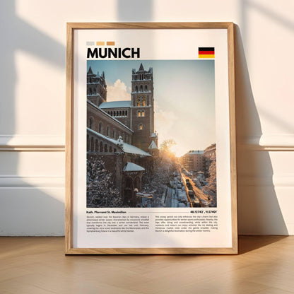 Munich church snow day photography poster