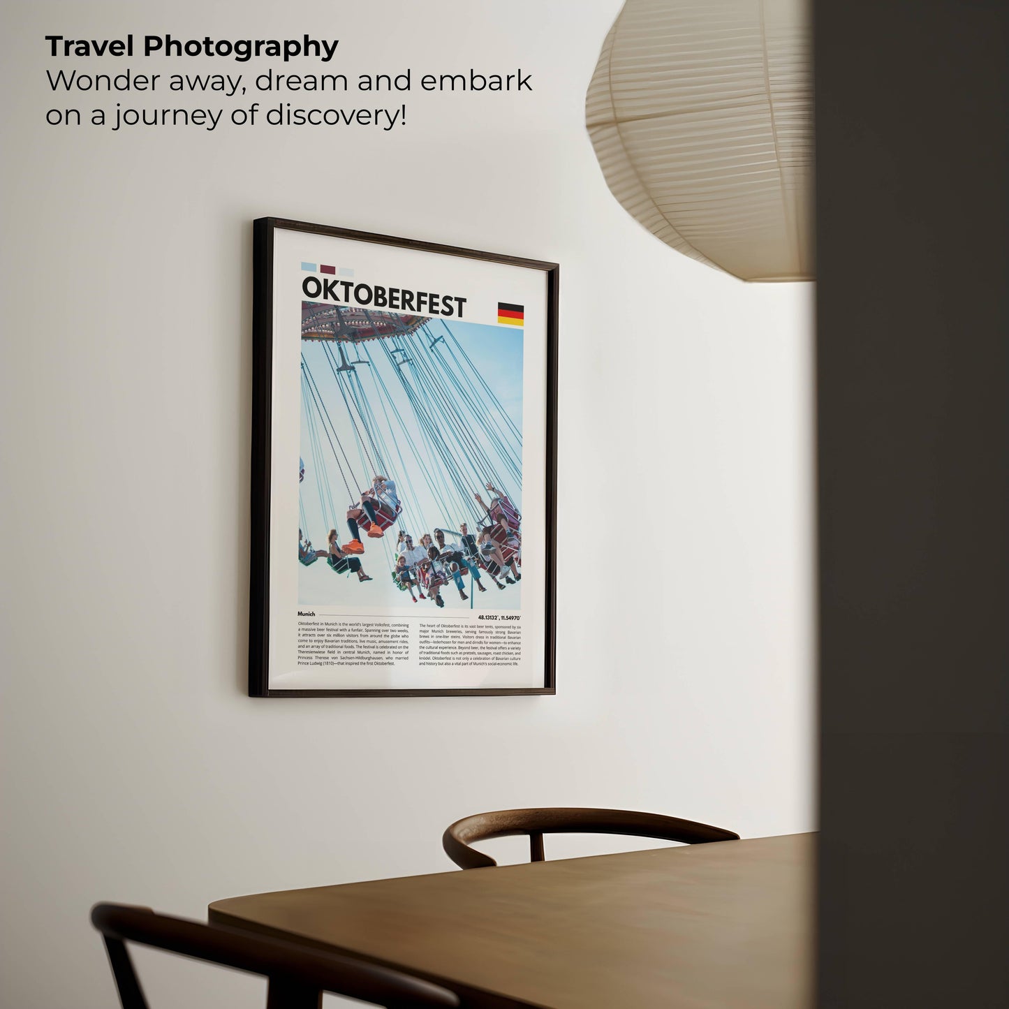 Photography of Oktoberfest in Munich, featuring a dynamic scene with beer tents, festive costumes, and lively crowds, perfect for adding Bavarian charm to any room.