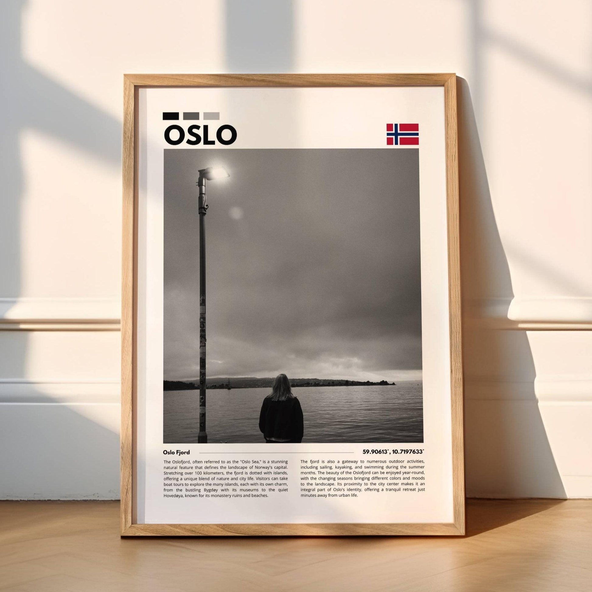 Oslo port black and white photography poster