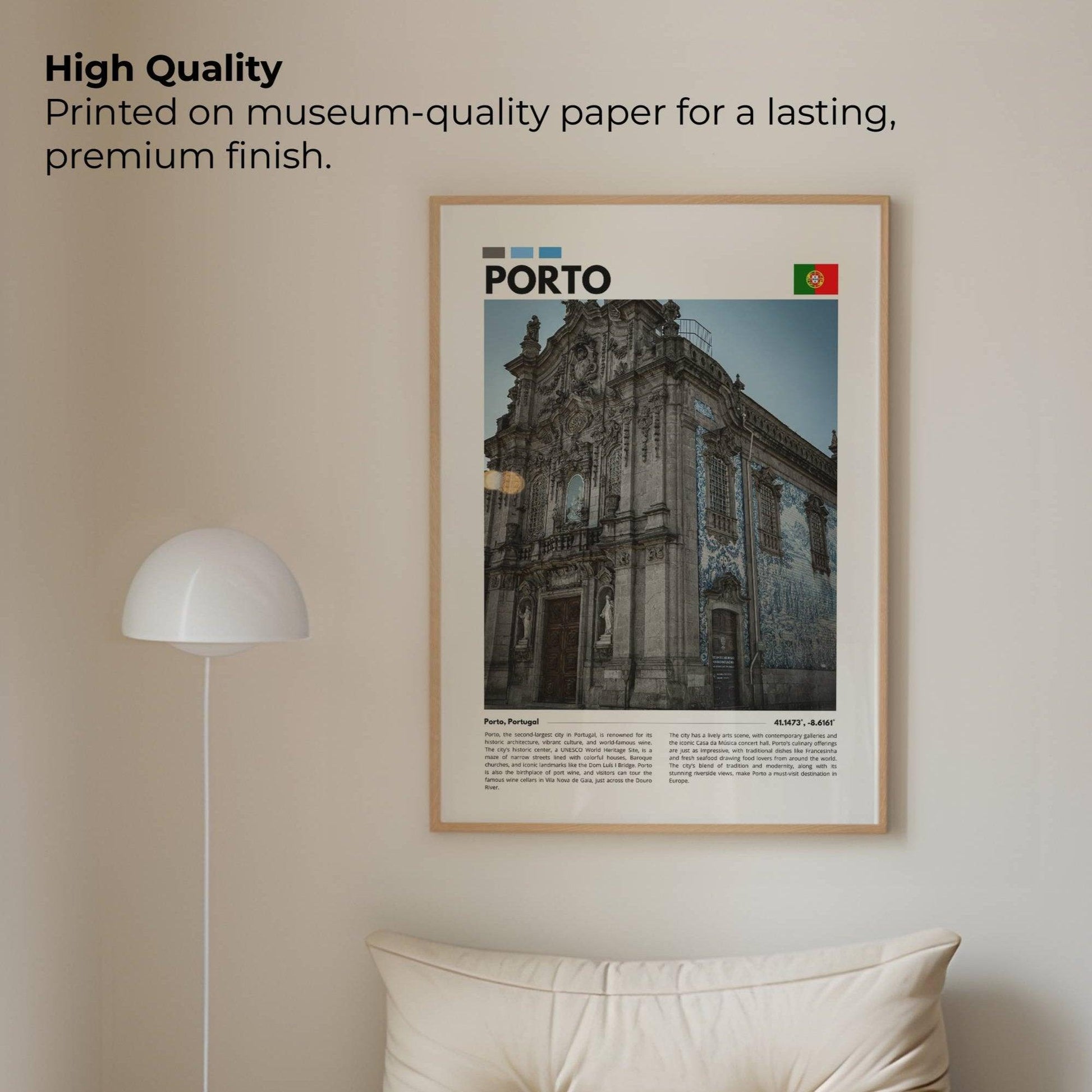 Porto blue tile church architecture poster