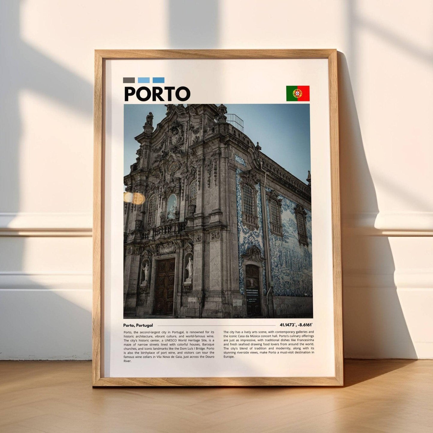 Porto church blue tiles photography poster