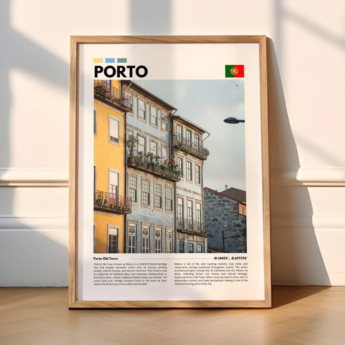 Vibrant Porto houses photographed in stunning detail, showcasing the unique blend of history and color in Portugal’s iconic cityscape, ideal for art lovers.