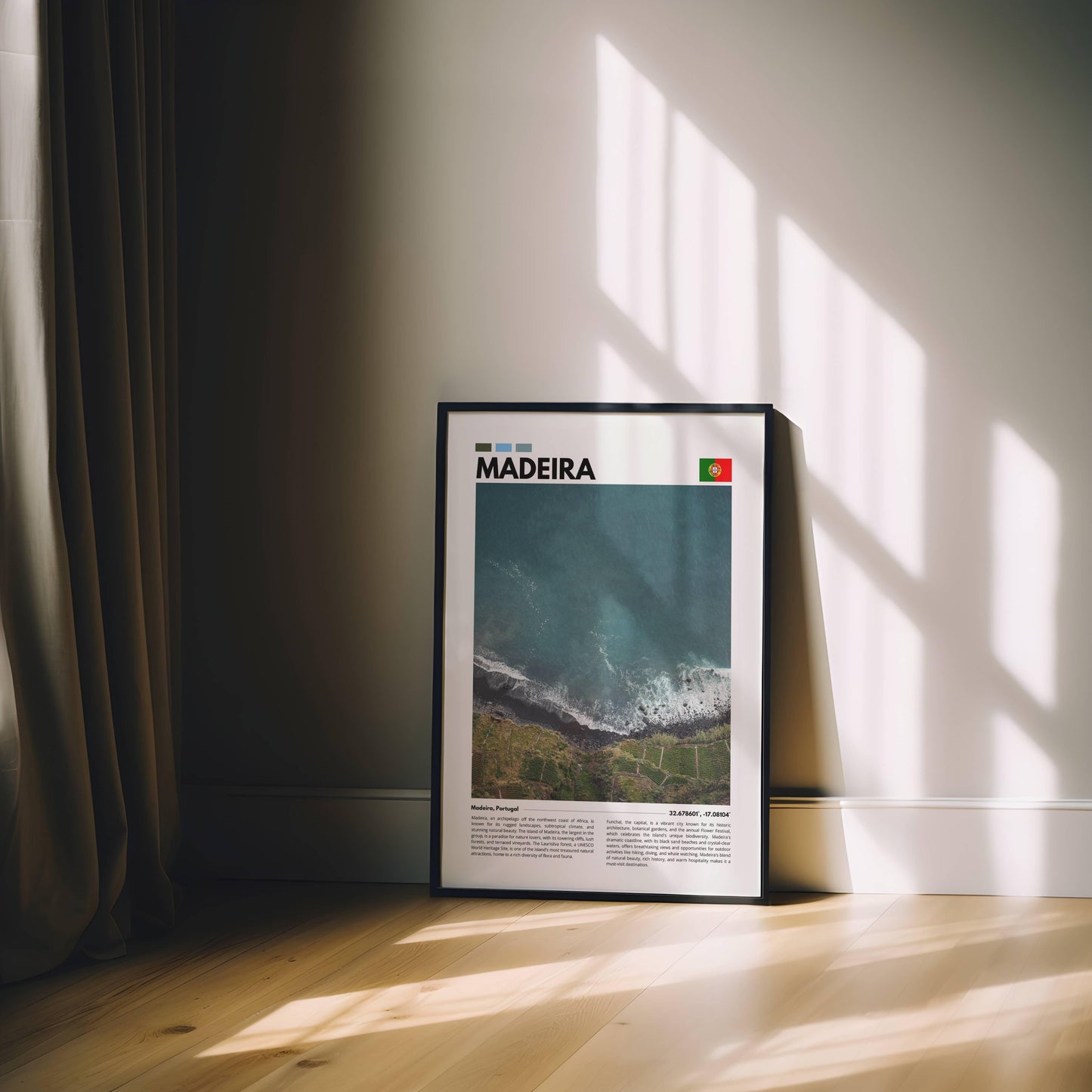 Rugged Madeira cliffs plunging into the Atlantic Ocean, captured in stunning detail for a photography poster perfect for nature and travel enthusiasts.