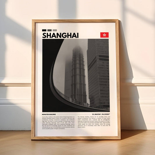 Noir black Shanghai cityscape wall art