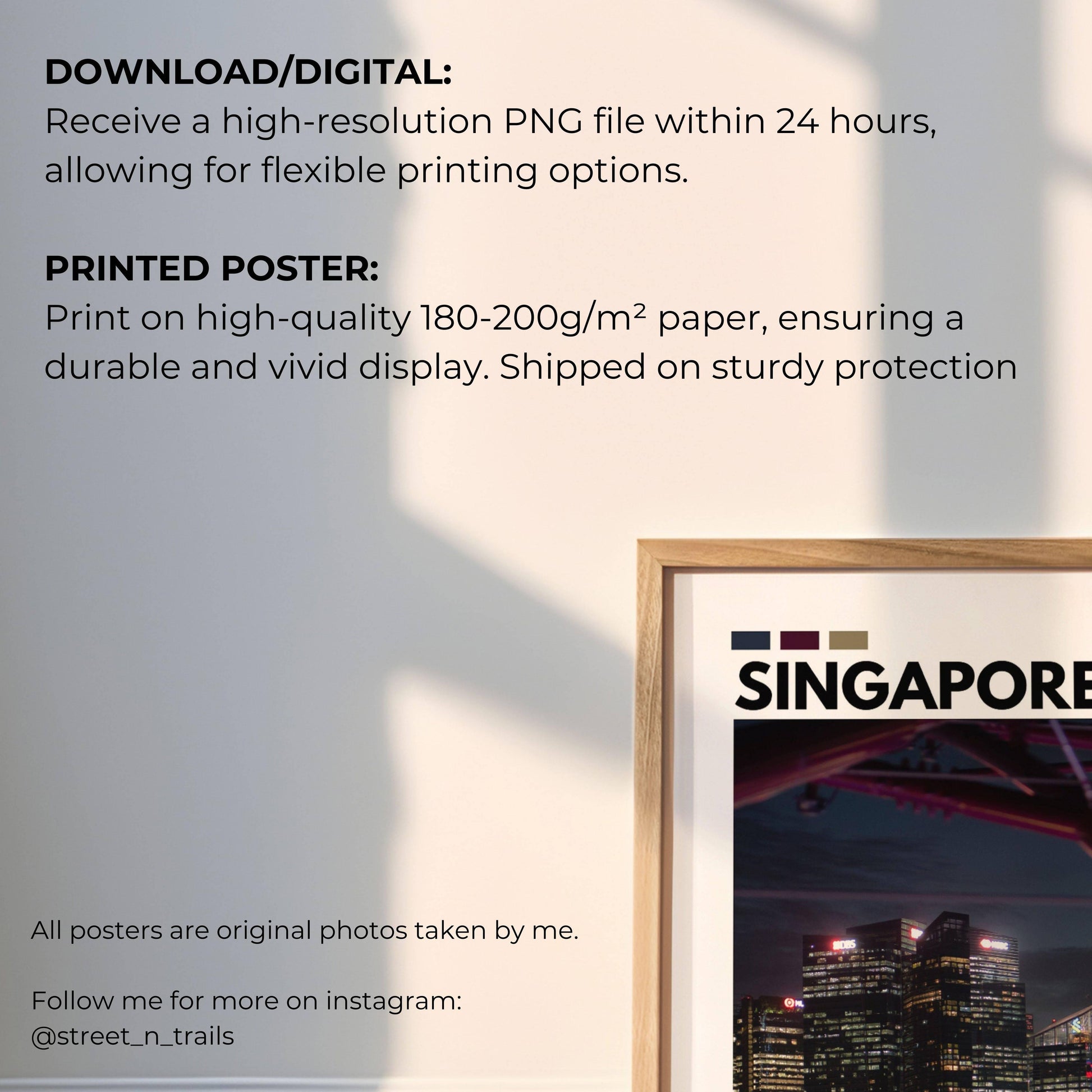 Futuristic designs in Singapore’s cityscape, showcasing innovative architecture and iconic structures, captured in this photography poster.