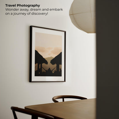 Photography poster of Pai, Thailand, at sunset, showcasing serene landscapes and a glowing sky, perfect for travel and nature-inspired decor.