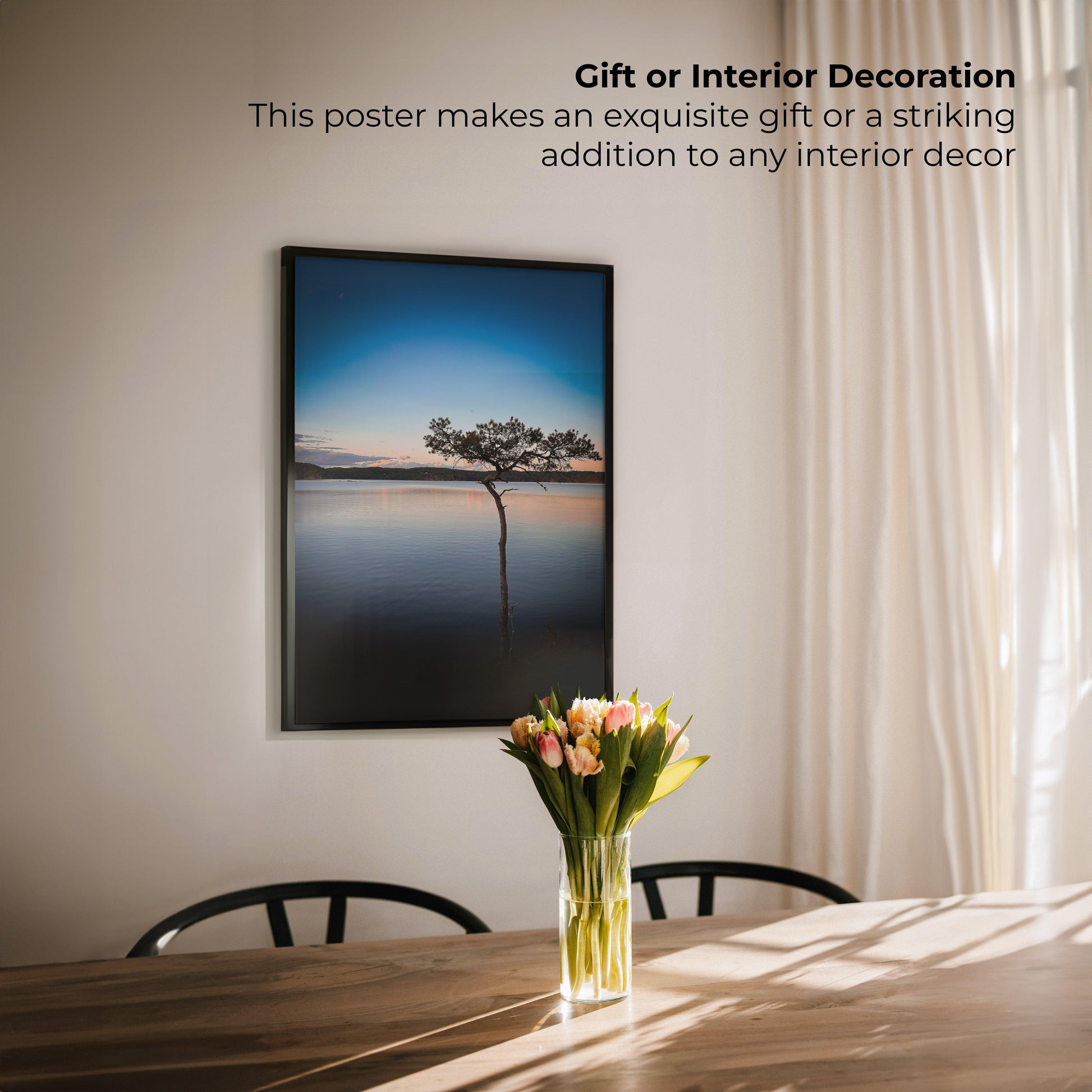 Beautiful sunset over one of Sweden’s iconic lakes, with golden light reflecting on the water, captured in stunning detail for home decor enthusiasts.