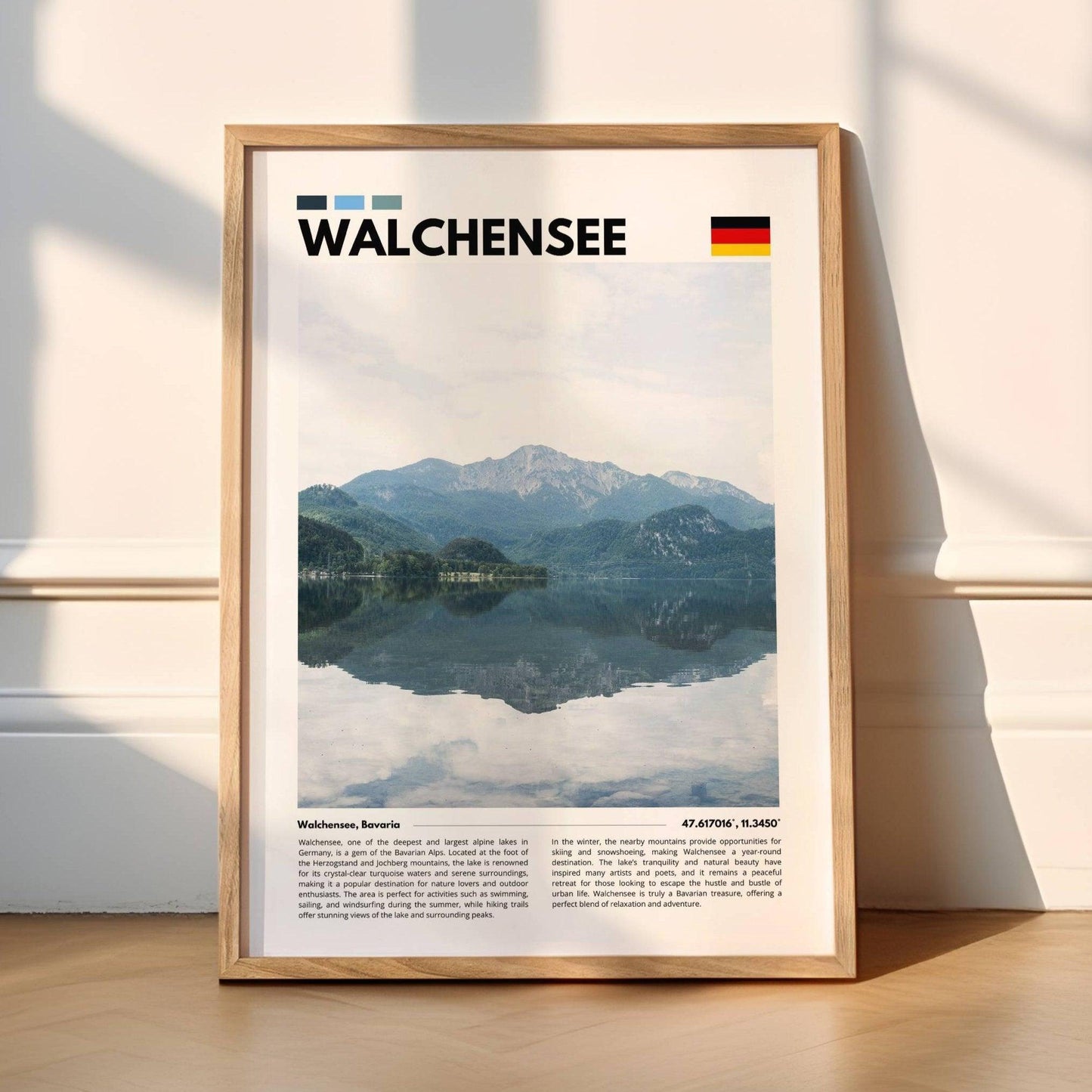 Stunning landscape photography of Walchensee Lake, nestled in the Bavarian Alps, offering a perfect blend of tranquility and alpine grandeur for wall art.